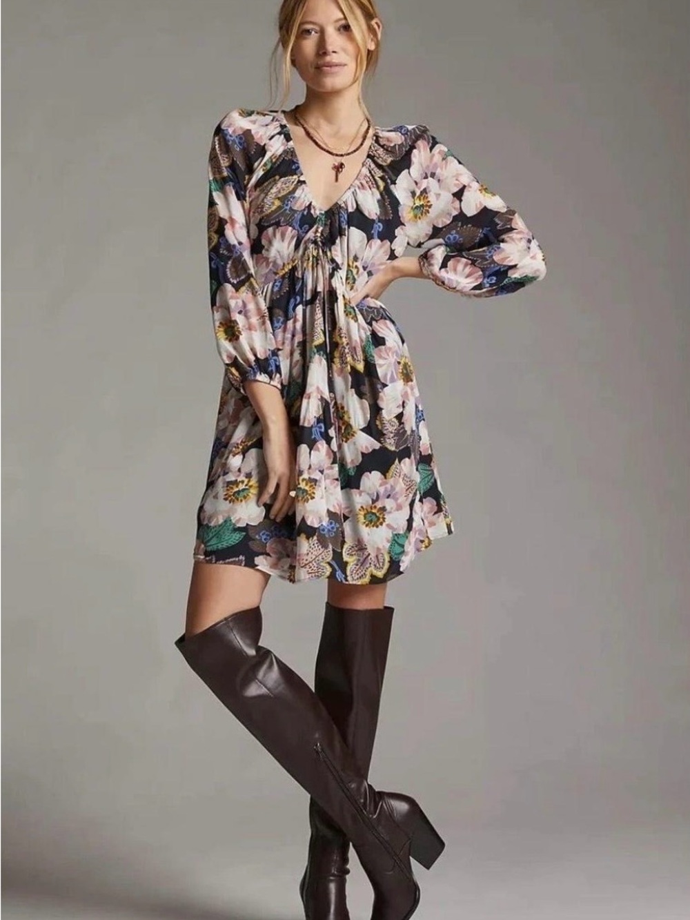Anthropologie Tiered V-Neck Tunic Dress size S